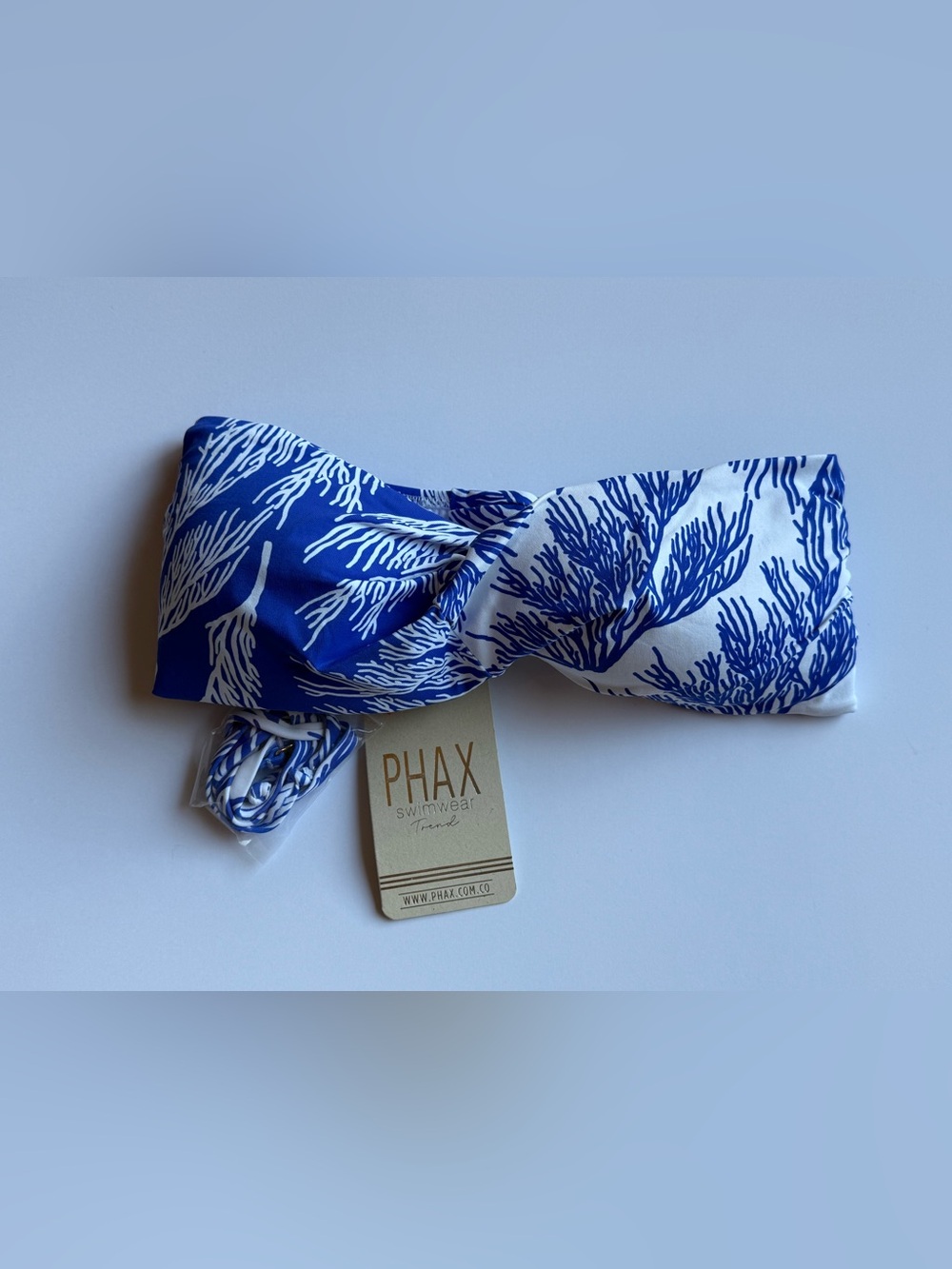PHAX Blue & White Coral-Print Bandeau Bikini Top